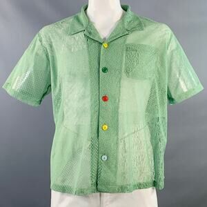 Size L Green Multi Color Knit Polyester One Pocket Mesh Short Sleeve Shirt